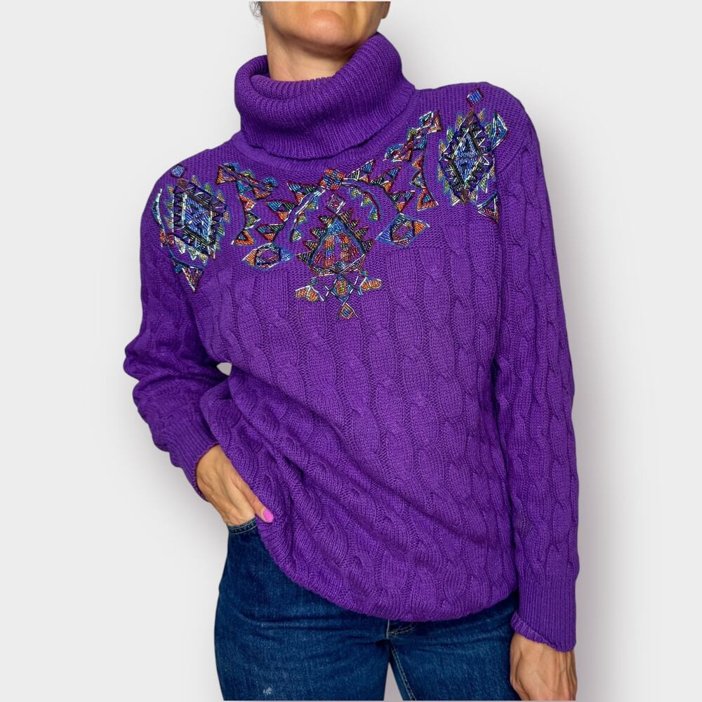 80s I.B Diffusion purple‎ beaded Sweater